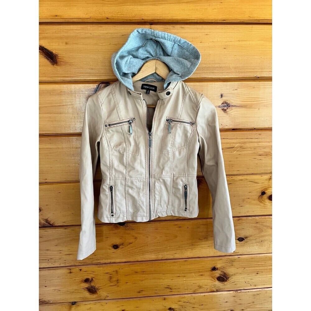 White faux leather with cloth hood S Teen